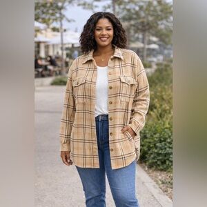 Chic Soul XL Plaid Button-Up Shirt Jacket Shacket